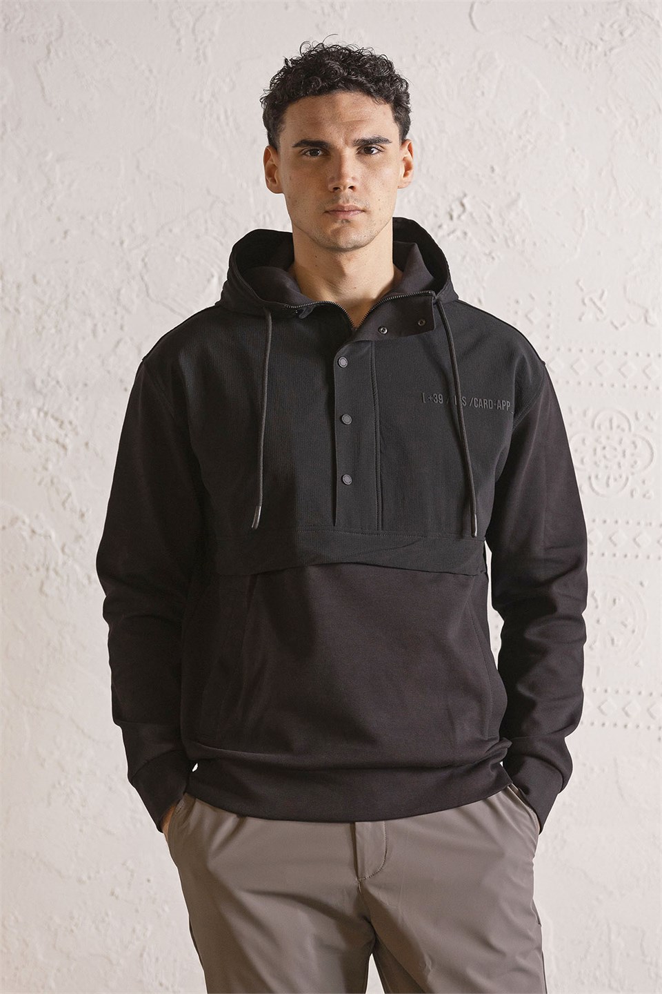 Kapüşonlu Fermuar ve Çıtçıt Detaylı Garnili Erkek Sweatshirt