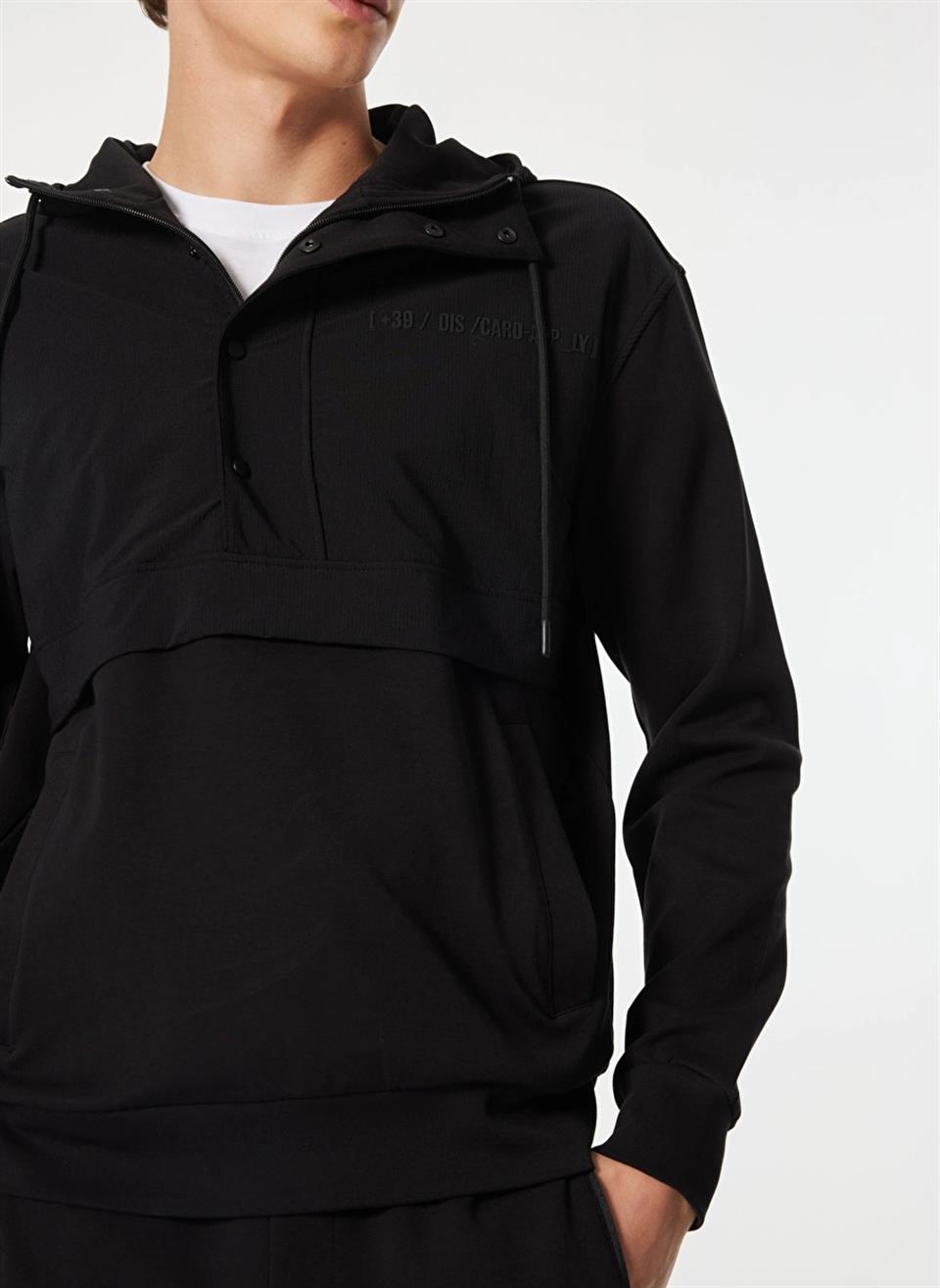 Kapüşonlu Fermuar vet Çıtçıt Kapamalı Garnili Erkek Sweatshirt