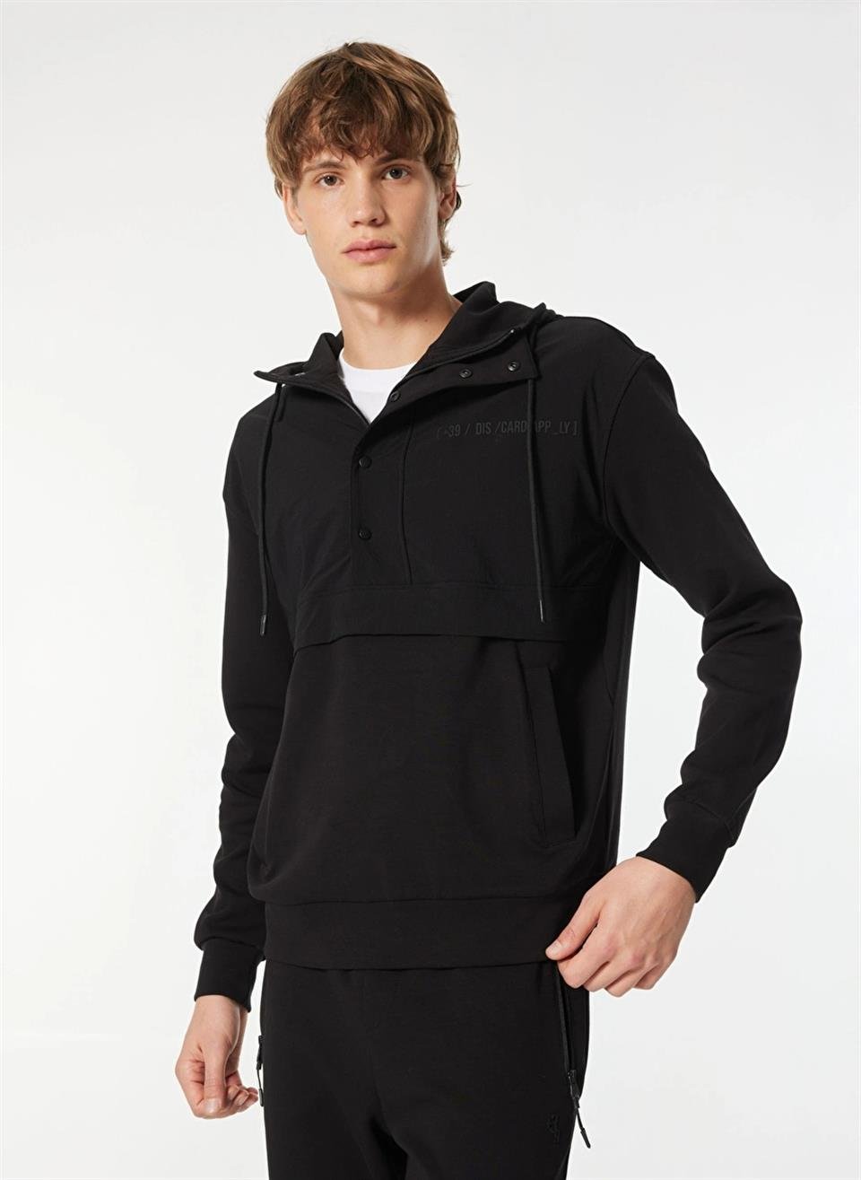 Kapüşonlu Fermuar vet Çıtçıt Kapamalı Garnili Erkek Sweatshirt