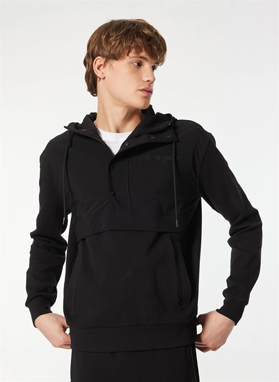 Kapüşonlu Fermuar vet Çıtçıt Kapamalı Garnili Erkek Sweatshirt