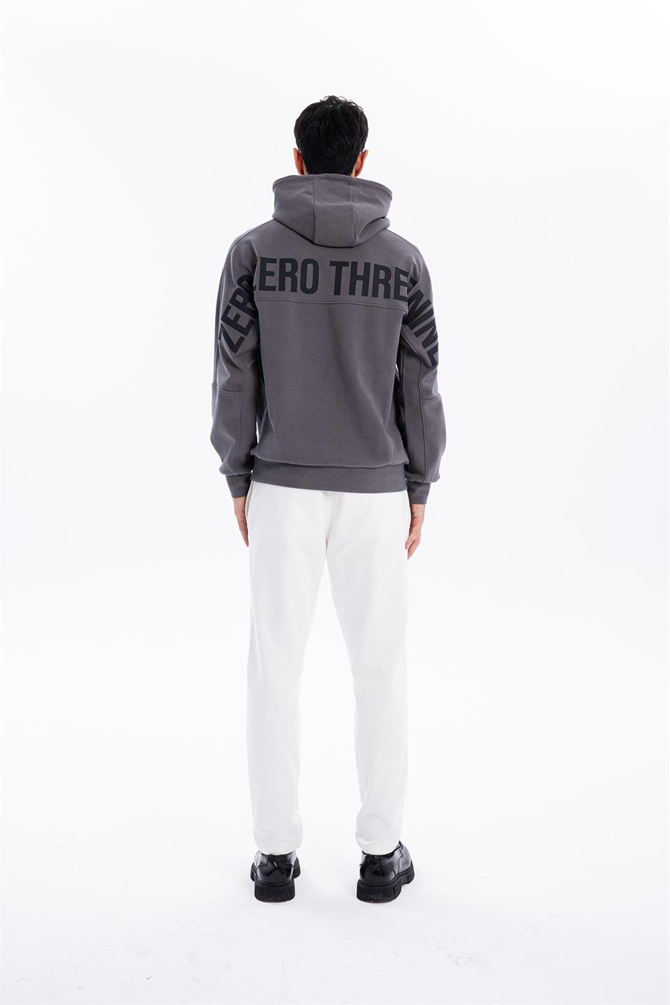 Kapüşonlu Sırtı Zero Baskılı Diagonel Sweatshirt