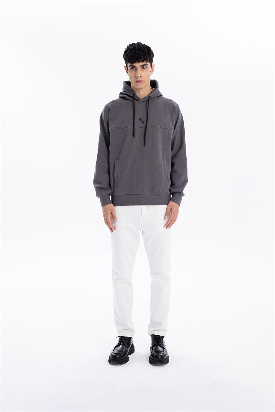 Kapüşonlu Sırtı Zero Baskılı Diagonel Sweatshirt