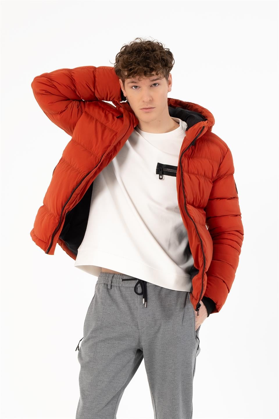 Kapüşonlu Slim Fit Erkek Mont