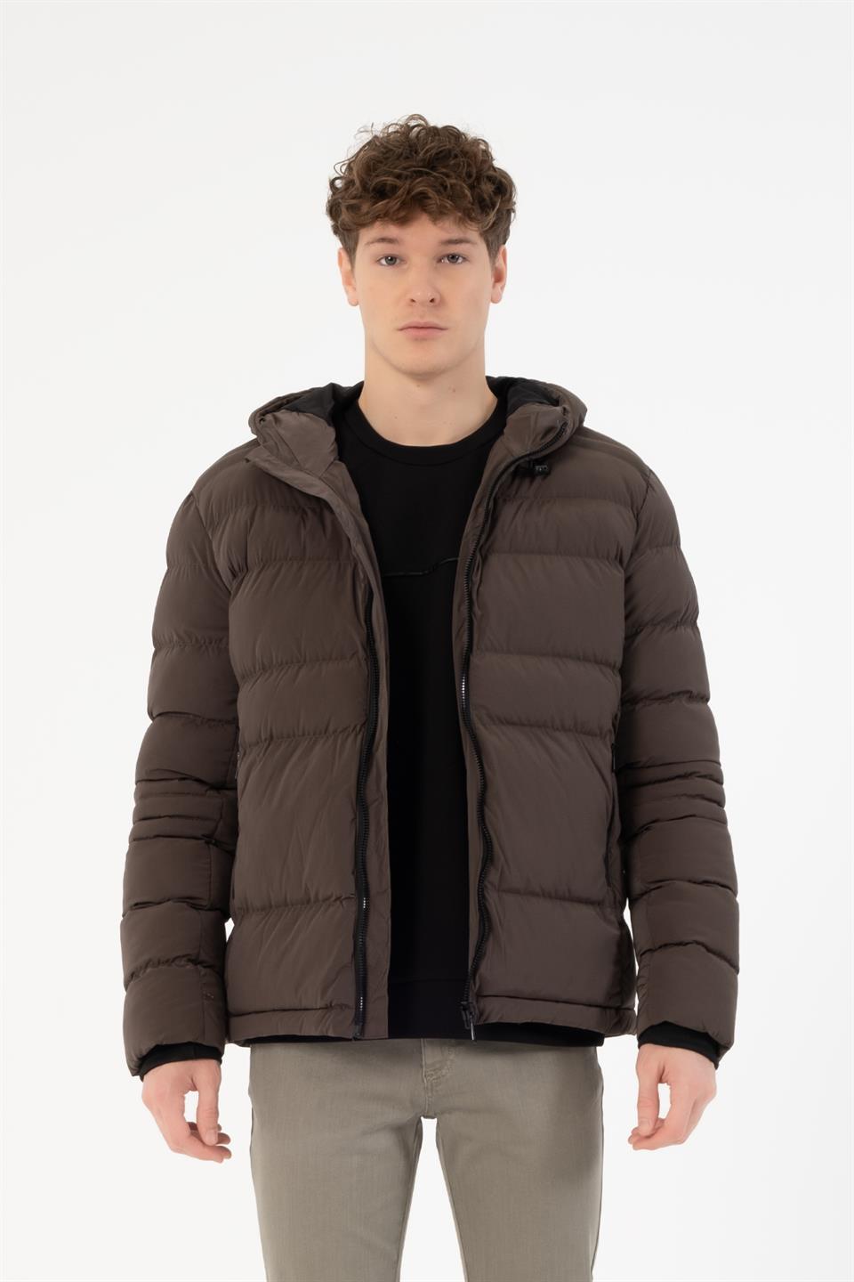 Kapüşonlu Slim Fit Erkek Mont