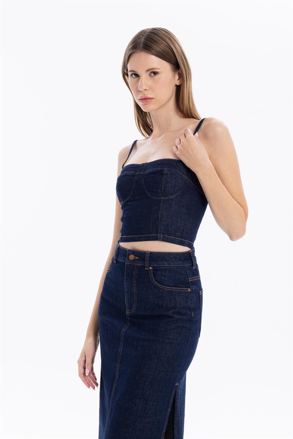 Kare Yaka Askılı Dikiş Detaylı Kadın Büstiyer