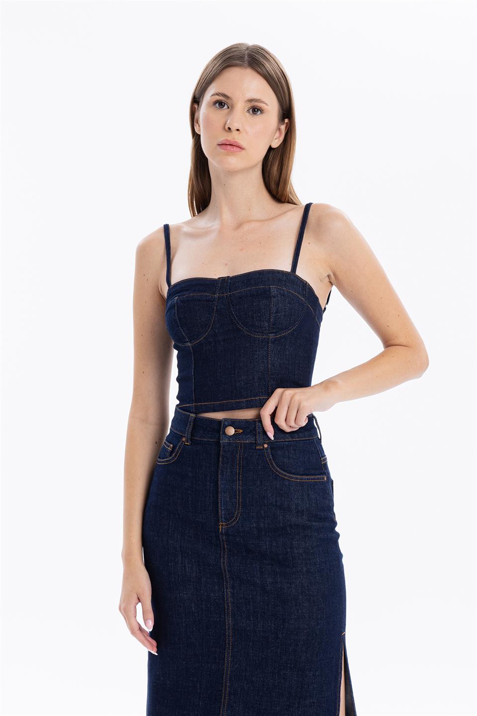 Kare Yaka Askılı Dikiş Detaylı Kadın Büstiyer