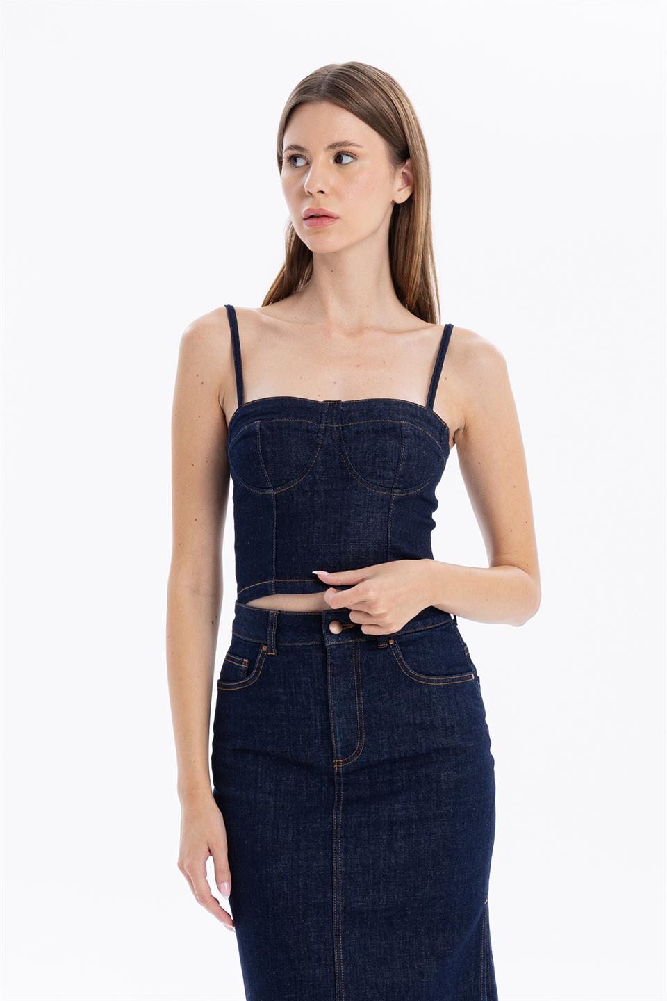 Kare Yaka Askılı Dikiş Detaylı Kadın Büstiyer