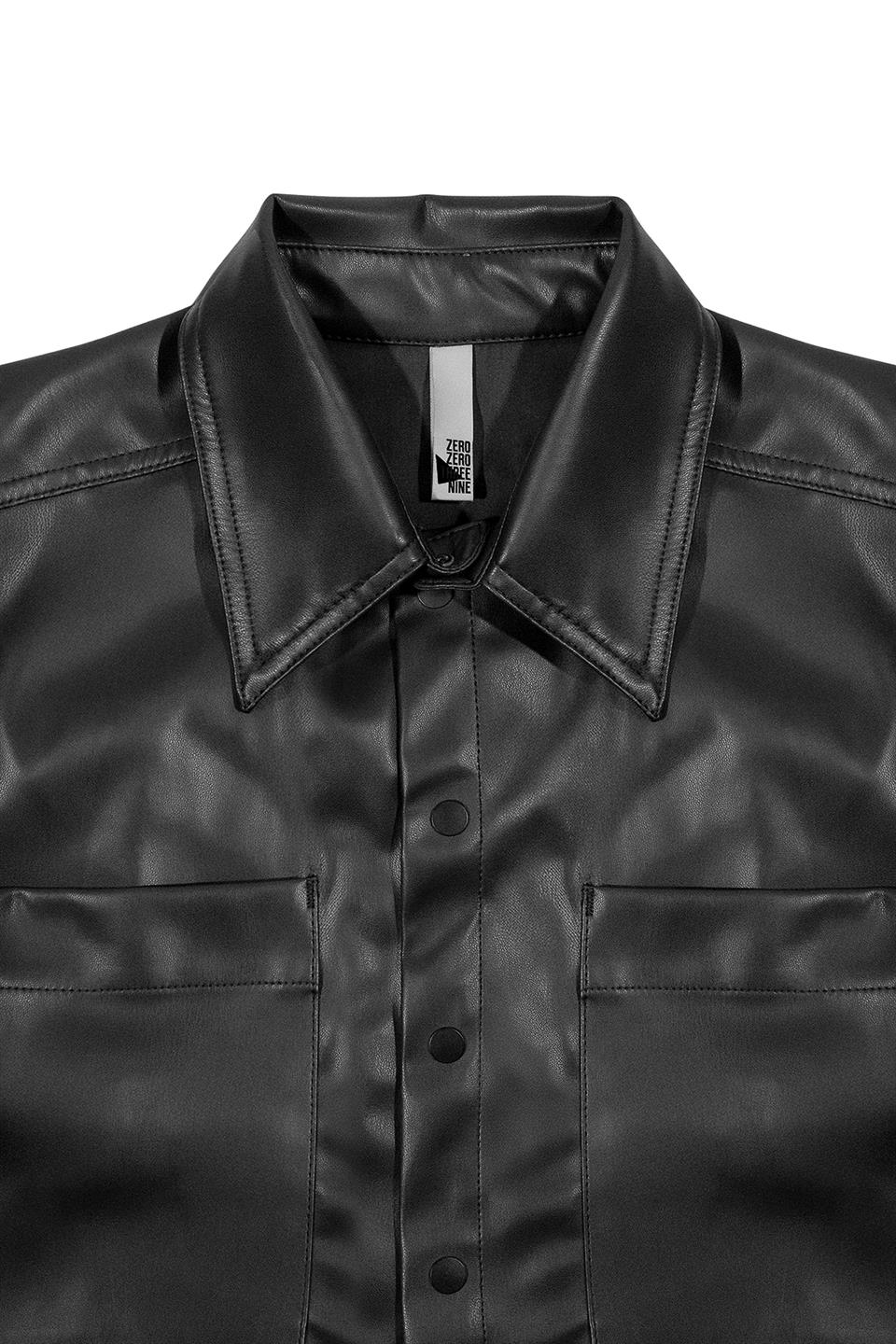 Kısa Kollu Cepli Deri Kadın Gömlek