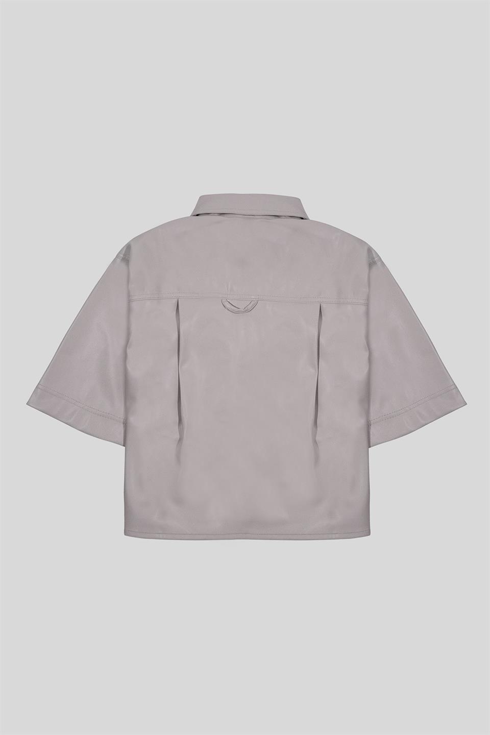 Kısa Kollu Cepli Deri Kadın Gömlek