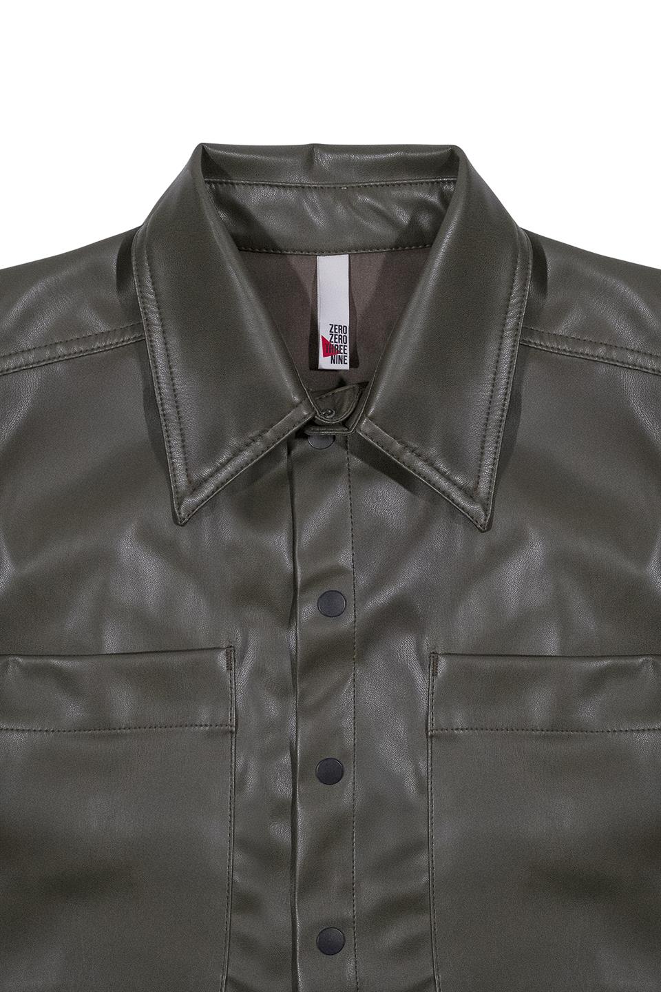 Kısa Kollu Cepli Deri Kadın Gömlek