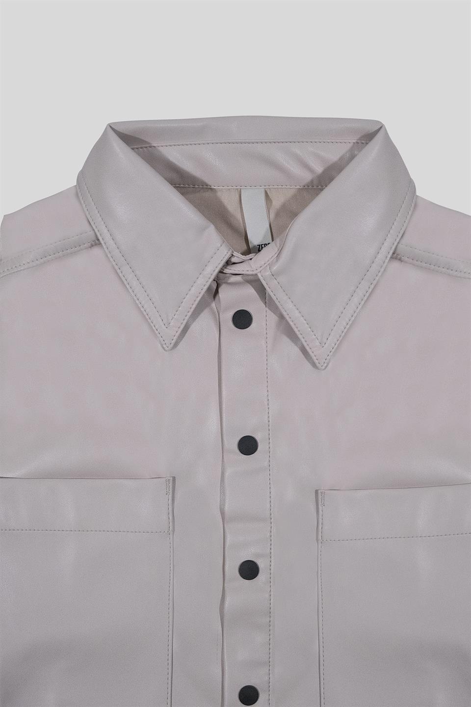 Kısa Kollu Cepli Deri Kadın Gömlek