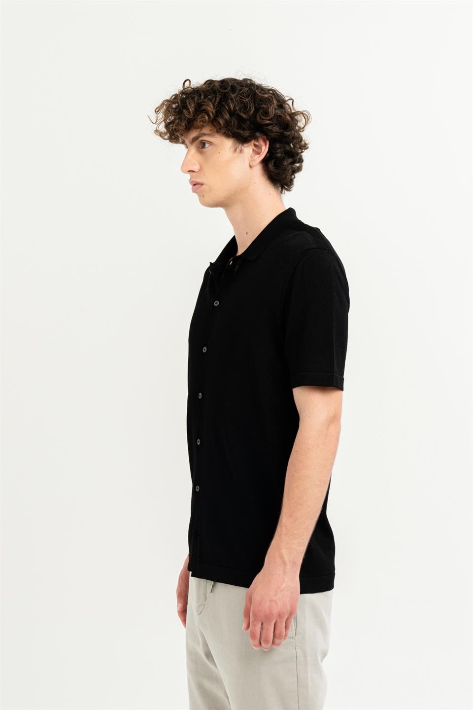 Kısa Kollu Slim Fit Triko Erkek Gömlek