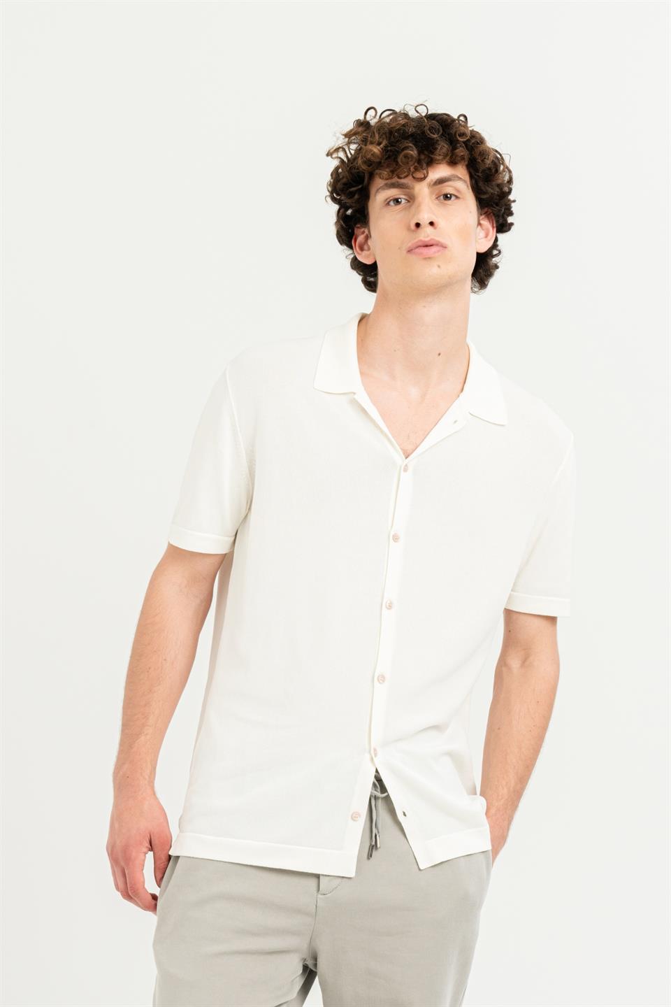 Kısa Kollu Slim Fit Triko Erkek Gömlek