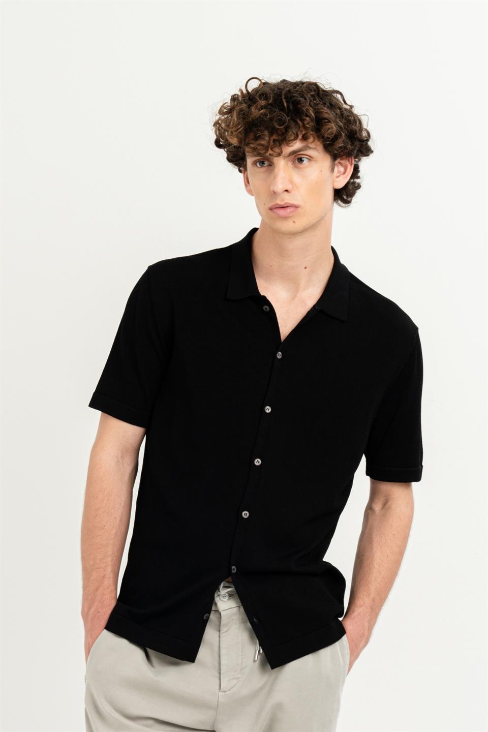 Kısa Kollu Slim Fit Triko Erkek Gömlek