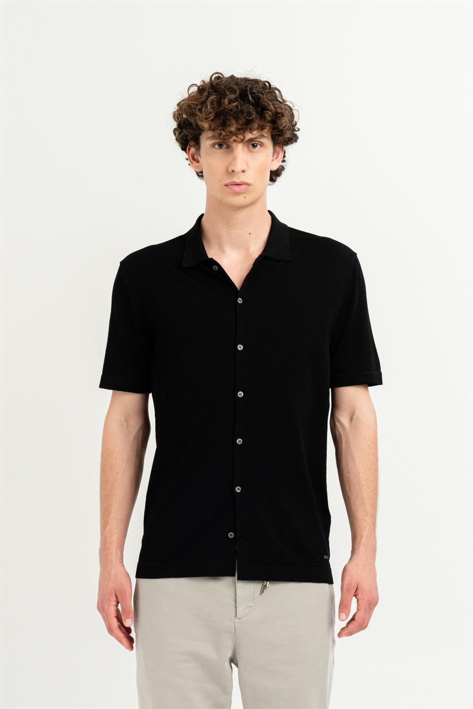 Kısa Kollu Slim Fit Triko Erkek Gömlek