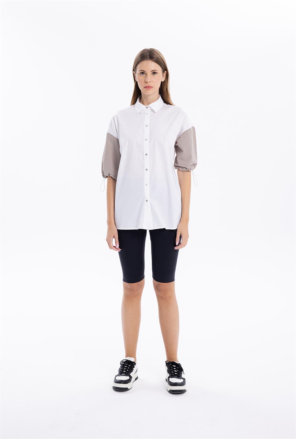 Kol Ucu Stoperli Garnili Uzun Kadın Gömlek