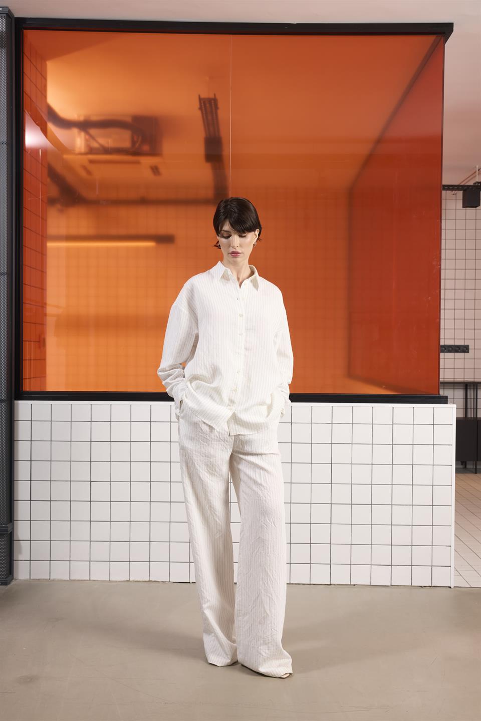 Uzun Kollu Çizgili Kadın Gömlek