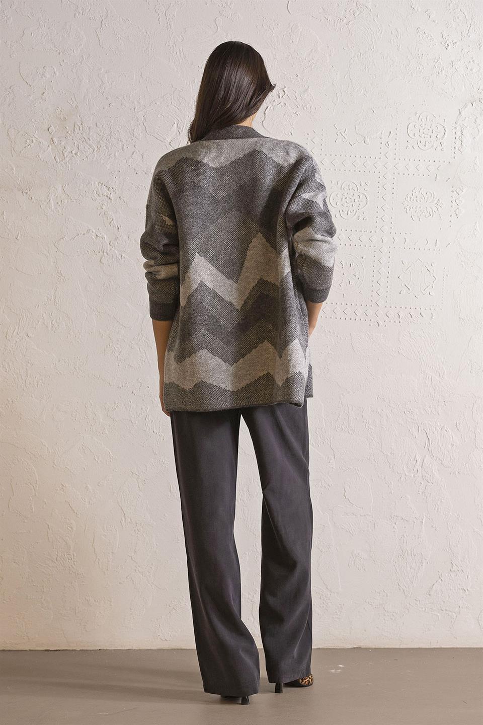 Oversize Desenli Kadın Hırka