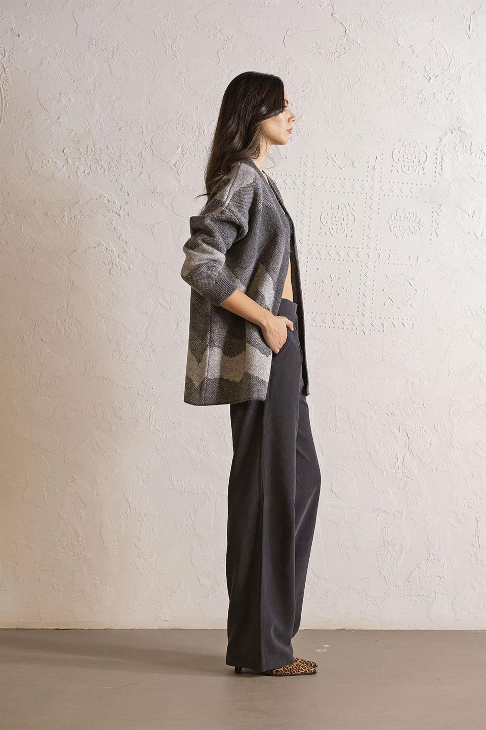 Oversize Desenli Kadın Hırka