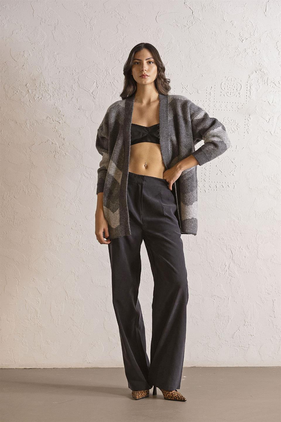 Oversize Desenli Kadın Hırka