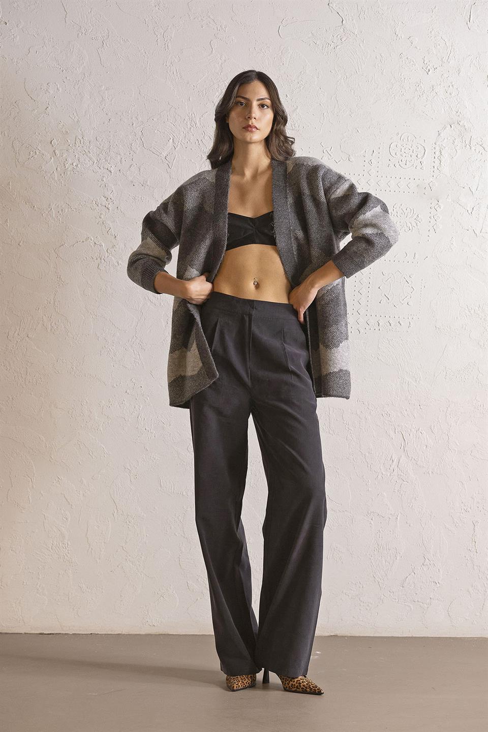 Oversize Desenli Kadın Hırka