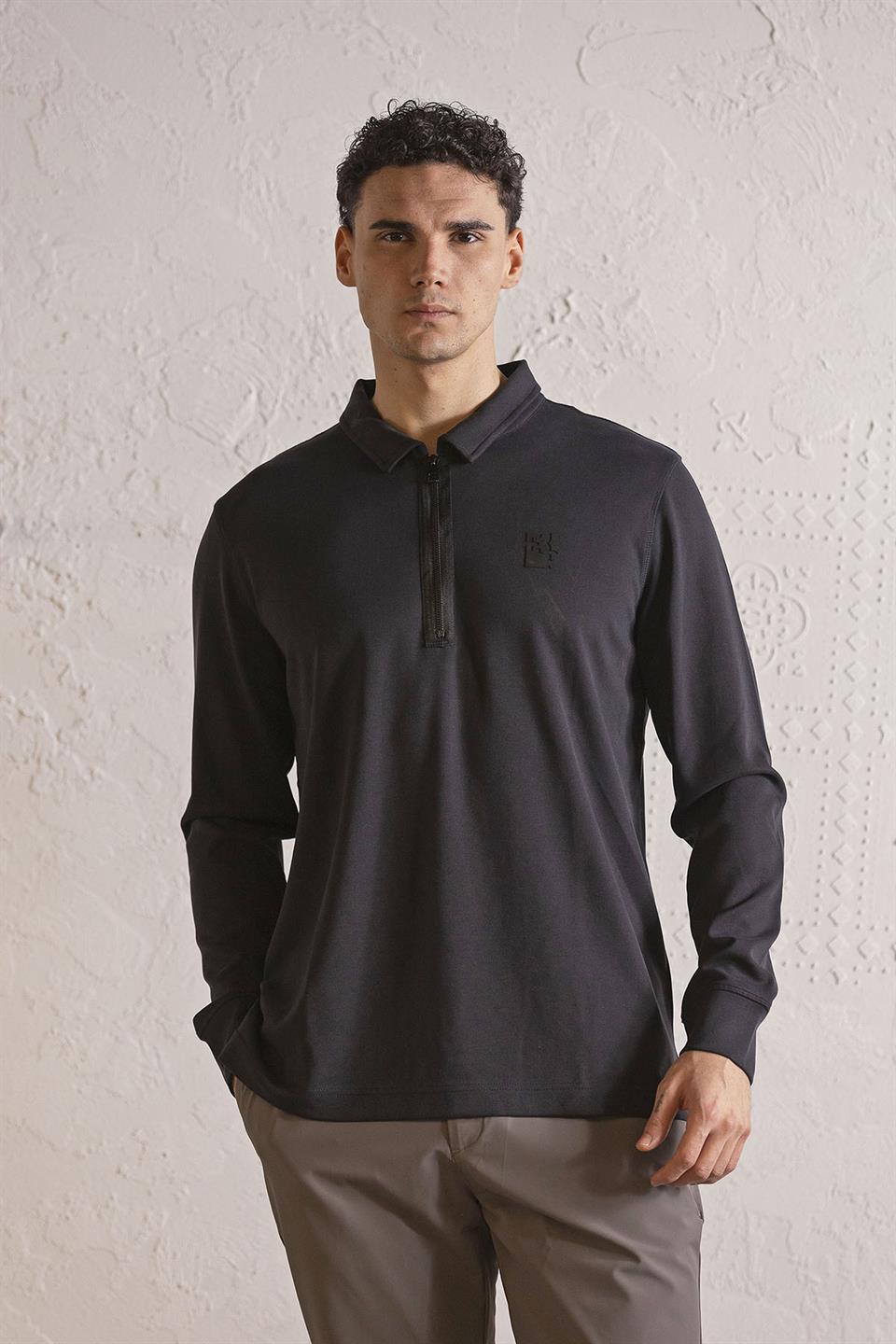 Polo Yaka Dikiş Detaylı Erkek Sweatshirt