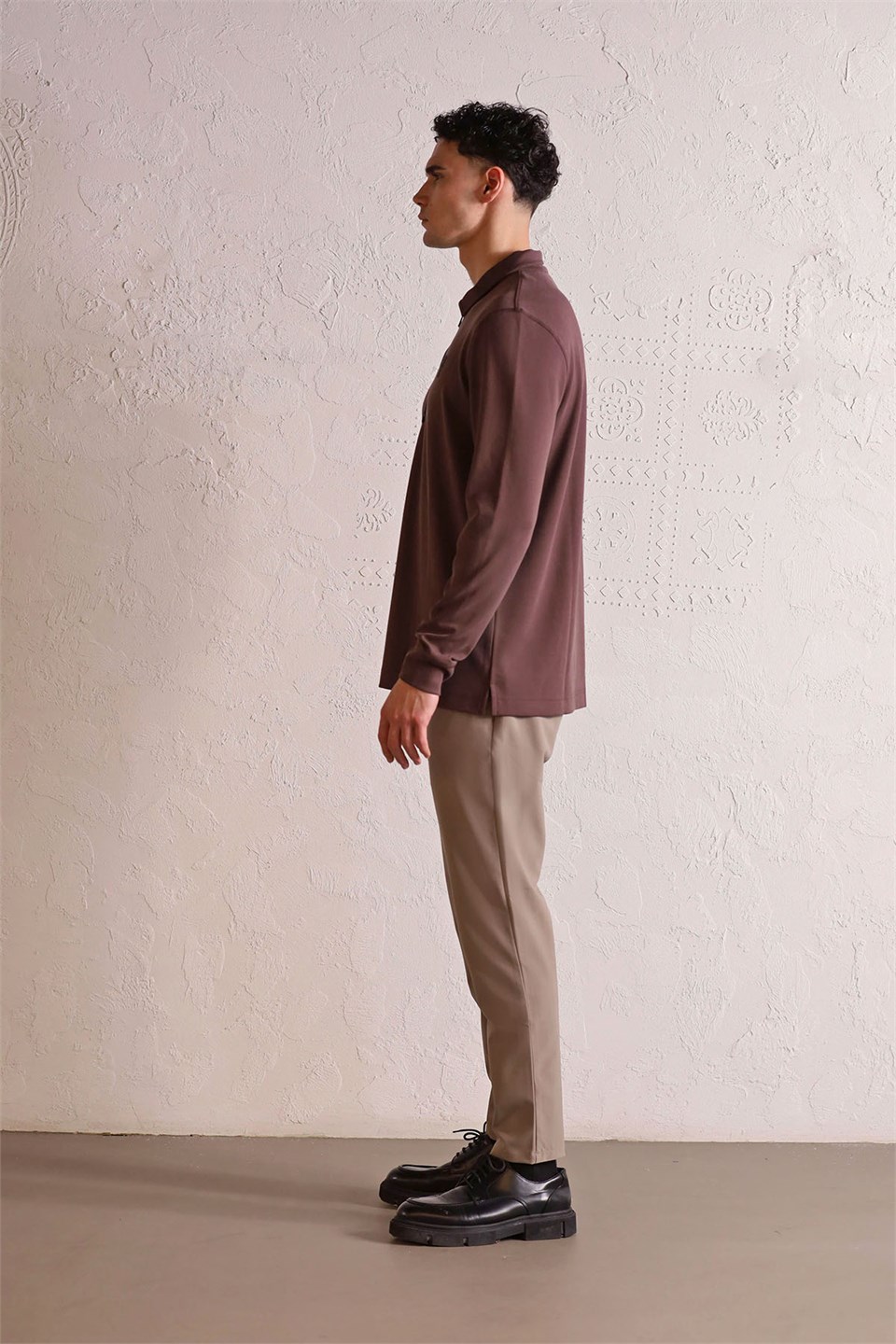Polo Yaka Dikiş Detaylı Erkek Sweatshirt