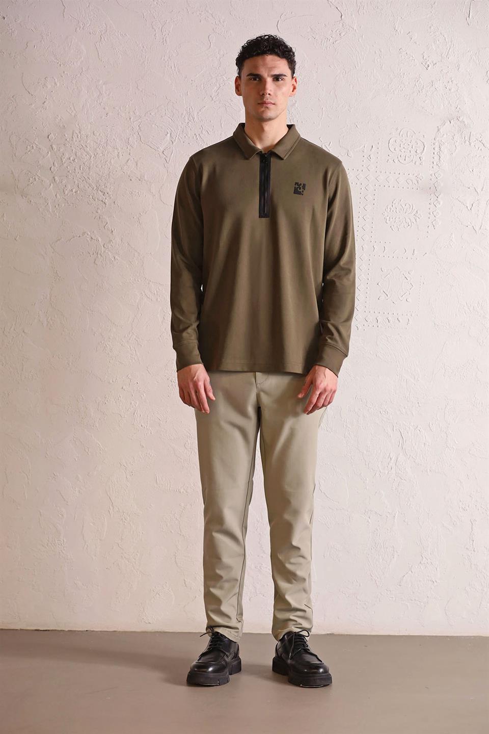 Polo Yaka Dikiş Detaylı Erkek Sweatshirt