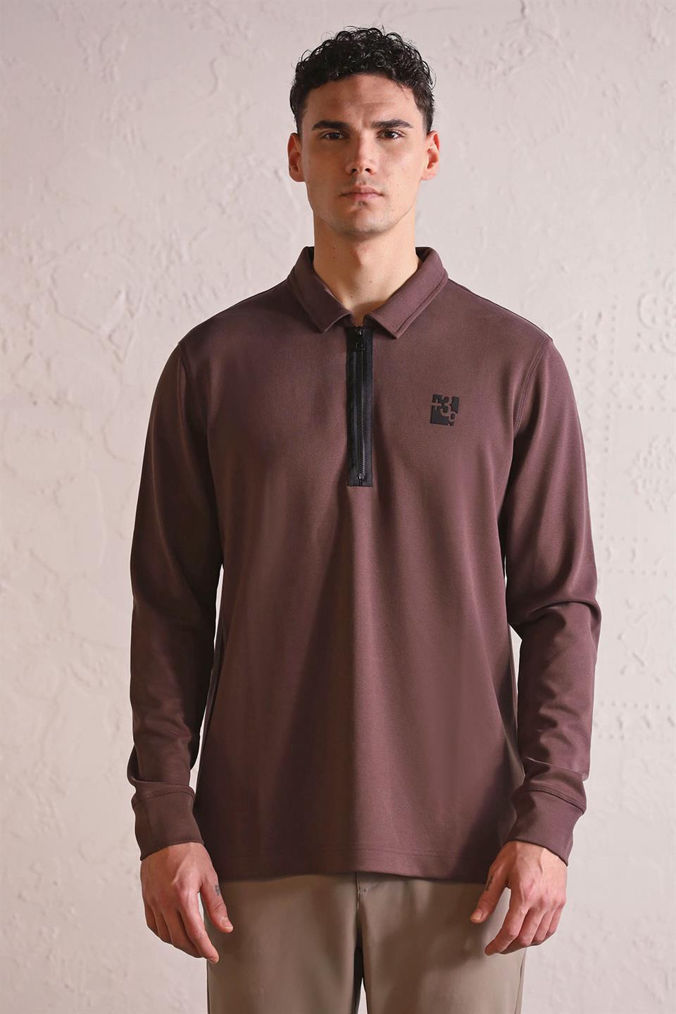 Polo Yaka Dikiş Detaylı Erkek Sweatshirt