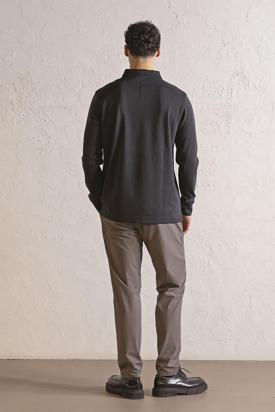 Polo Yaka Dikiş Detaylı Erkek Sweatshirt