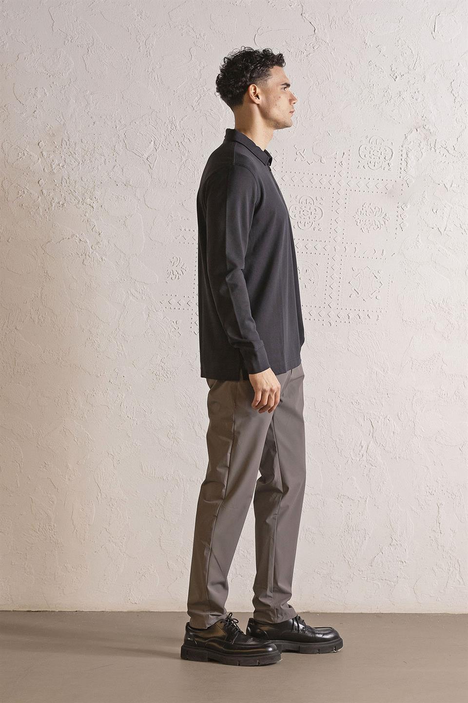 Polo Yaka Dikiş Detaylı Erkek Sweatshirt