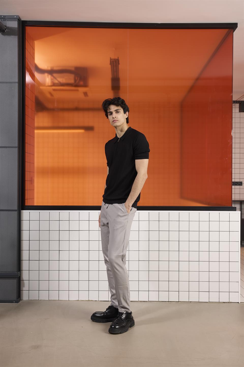 Polo Yaka Fermuarlı Slim Fit Triko Erkek Kazak