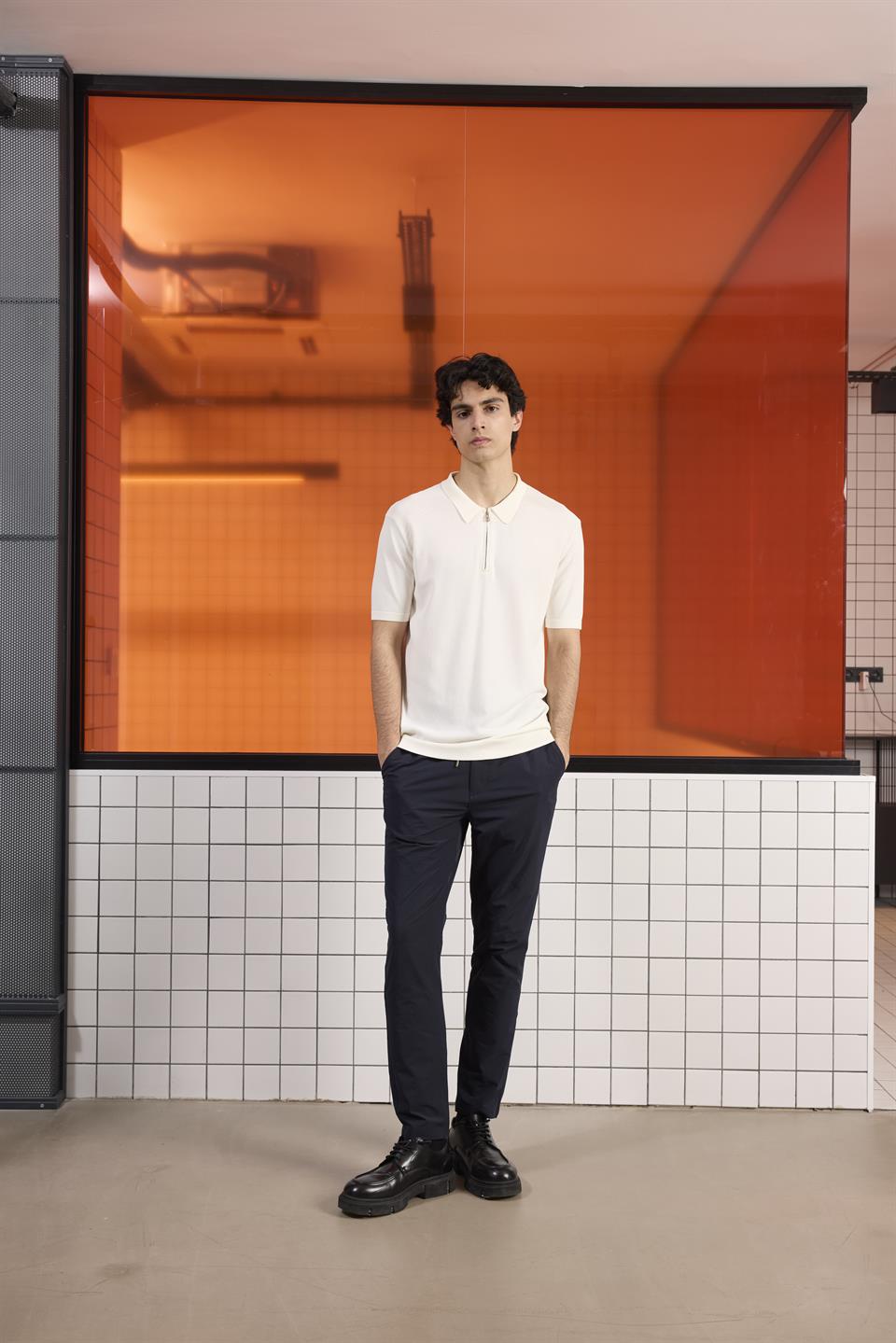 Polo Yaka Fermuarlı Slim Fit Triko Erkek Kazak