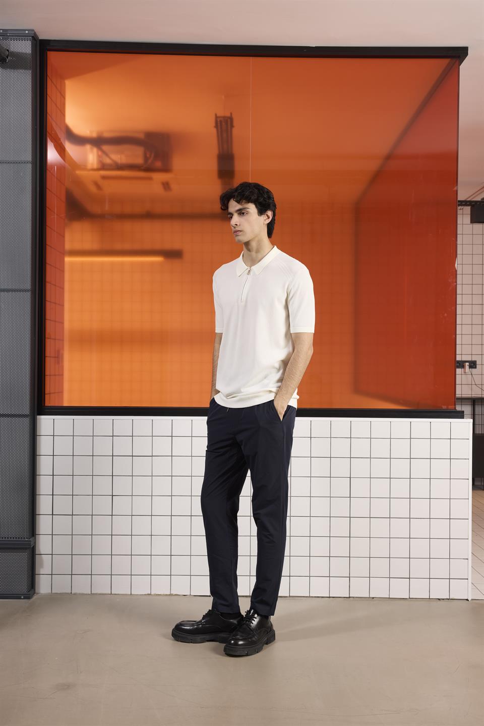 Polo Yaka Fermuarlı Slim Fit Triko Erkek Kazak