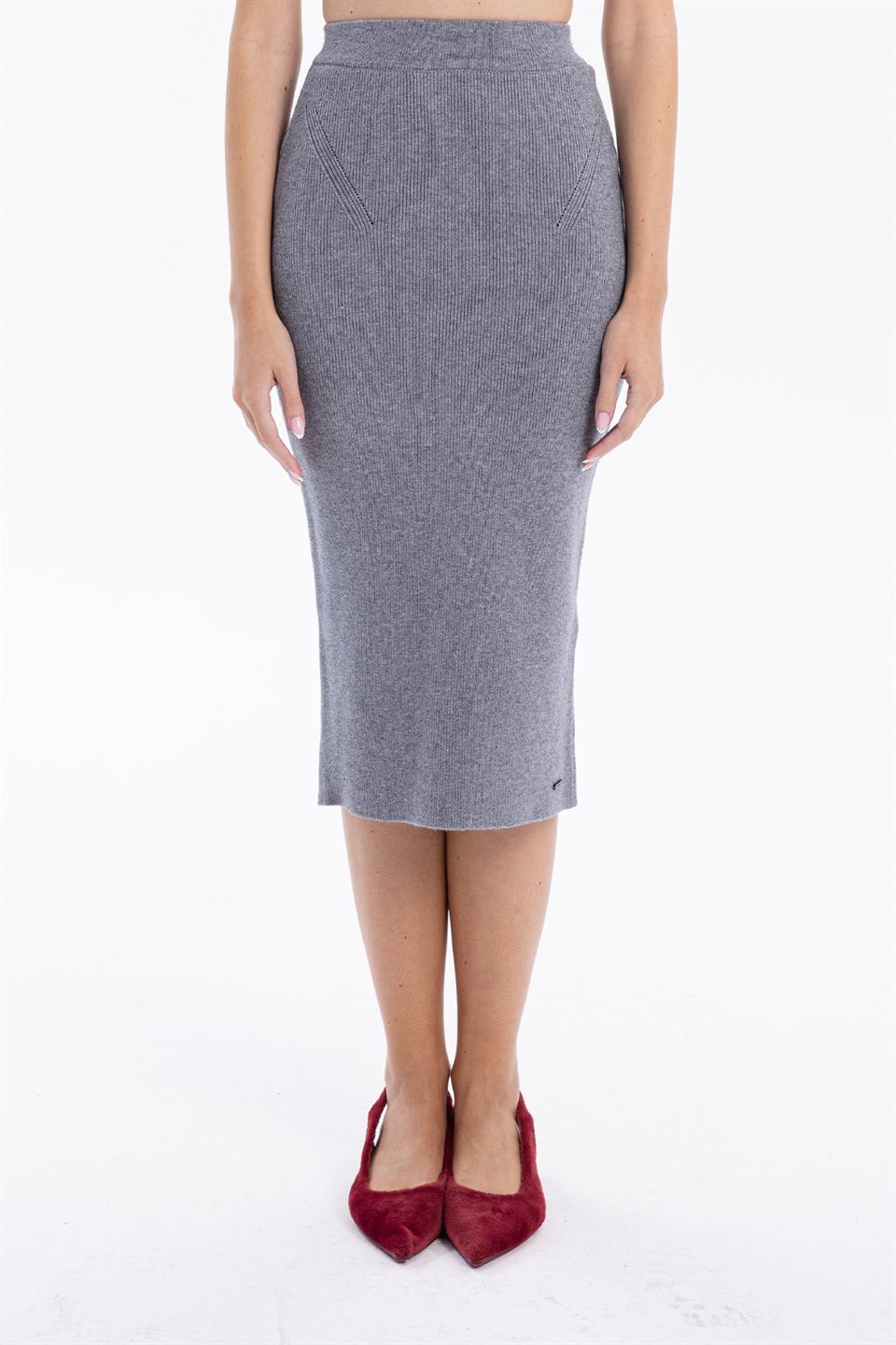 Slim Fit Basic Midi Boy Kadın Triko Etek