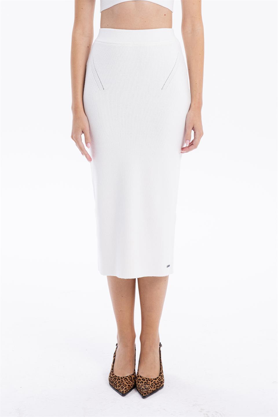 Slim Fit Basic Midi Boy Kadın Triko Etek