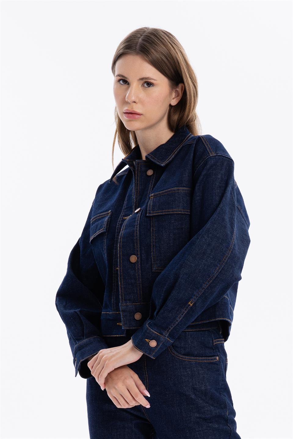 Slim Fit Cepli Denim Kadın Ceket
