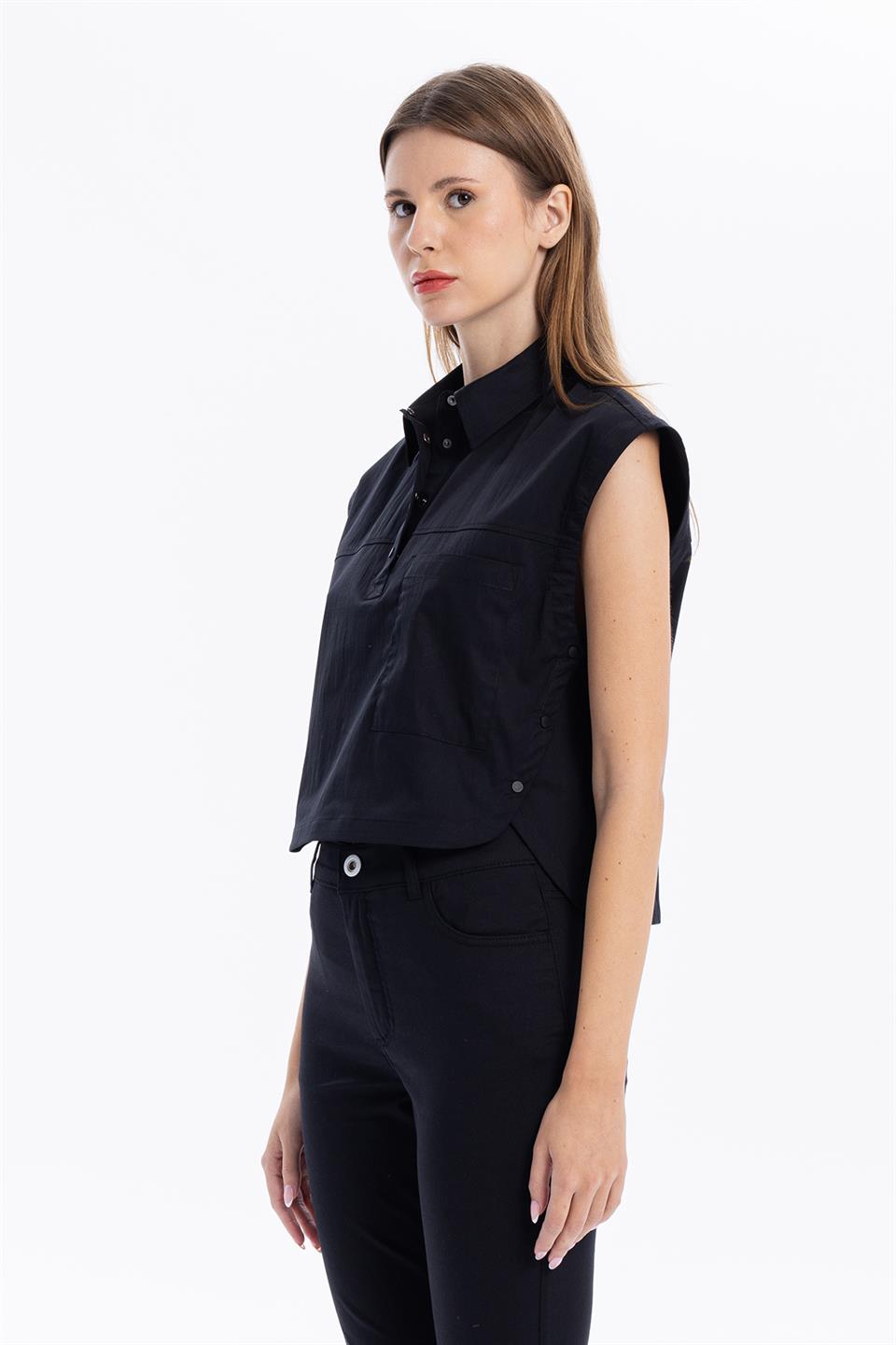 Spor Şık Sıfır Kol Kadın Gömlek