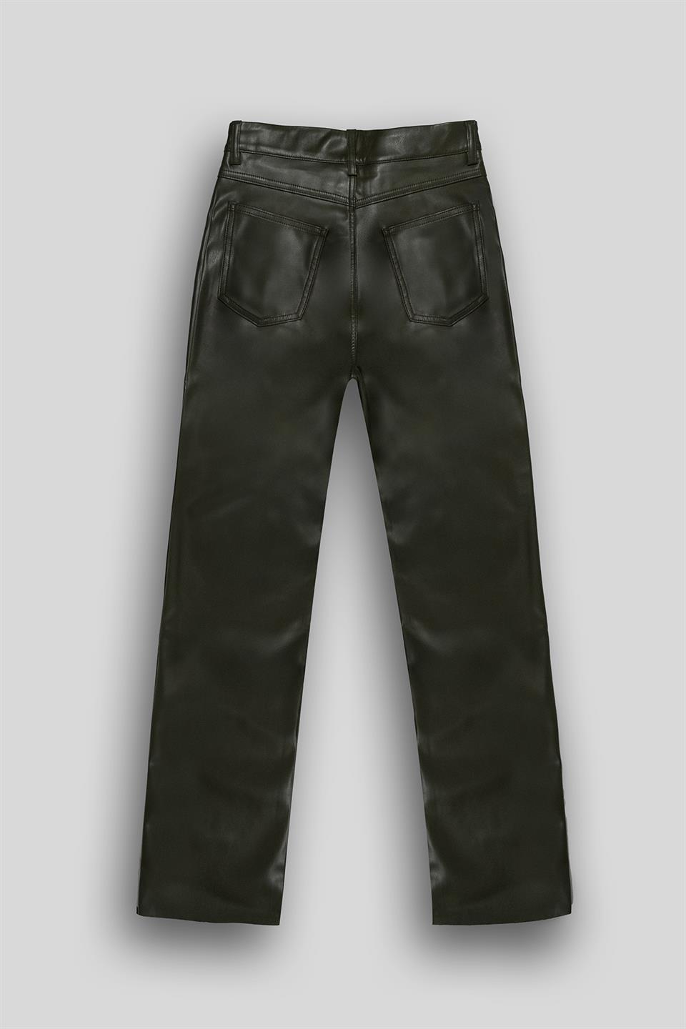 Straight Fit Deri 5 Cep Kadın Pantolon