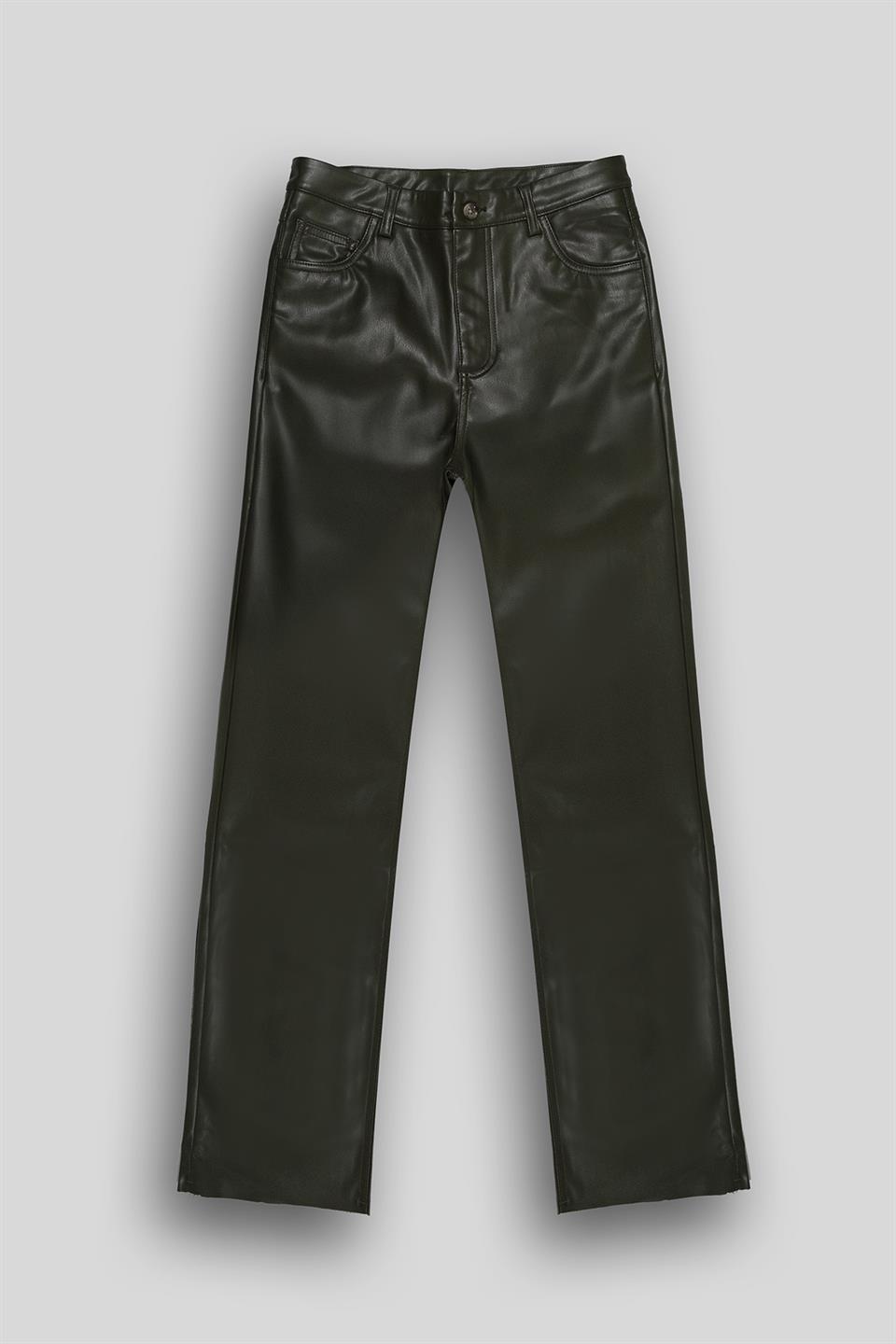 Straight Fit Deri 5 Cep Kadın Pantolon
