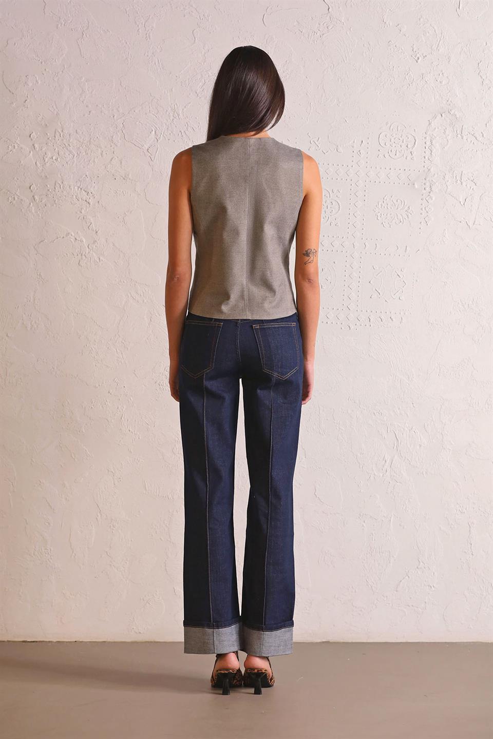 Straight Fit Dikiş Detaylı Denim Kadın Pantolon