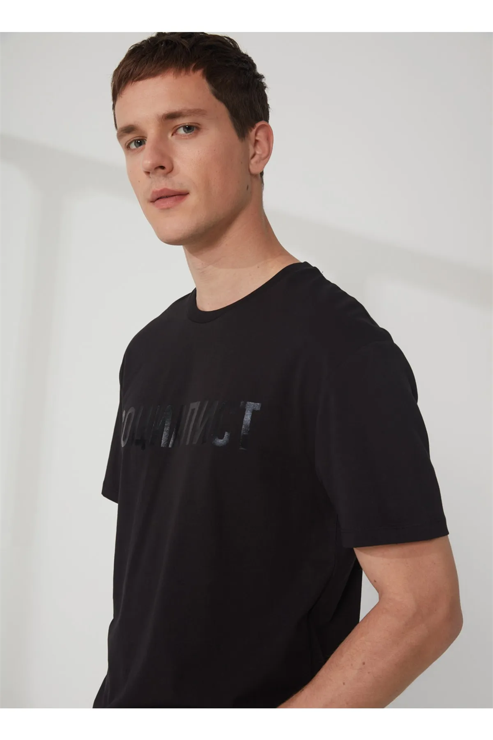 Bisiklet Yaka Baskılı Basic Erkek T-shirt