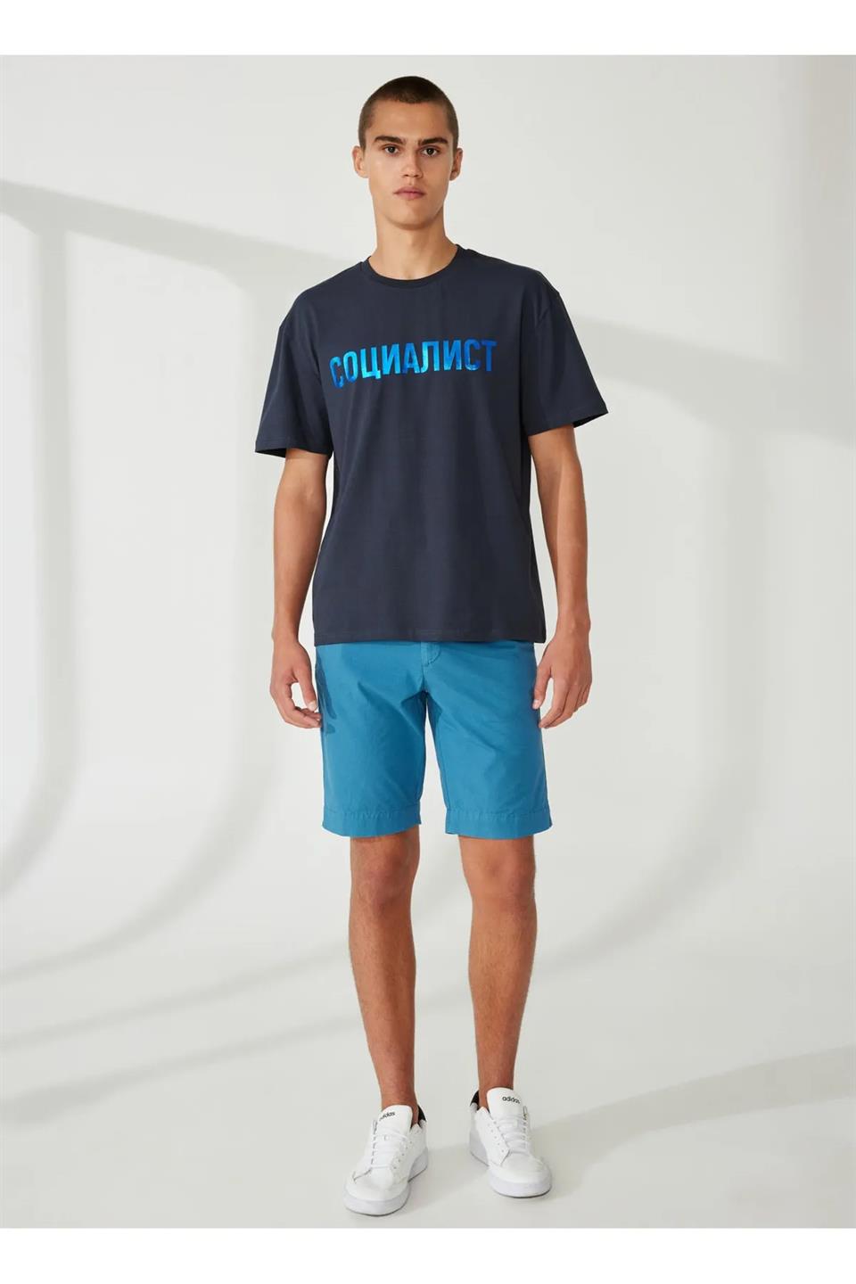 Bisiklet Yaka Baskılı Basic Erkek T-shirt