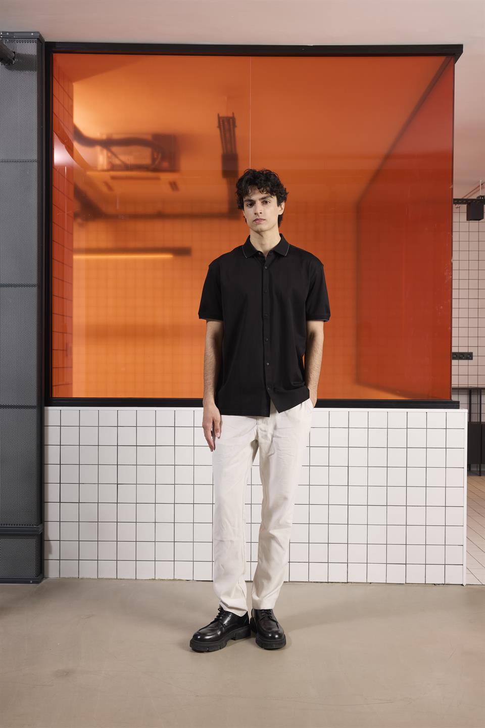 Triko Yakalı Merserize Erkek Gömlek