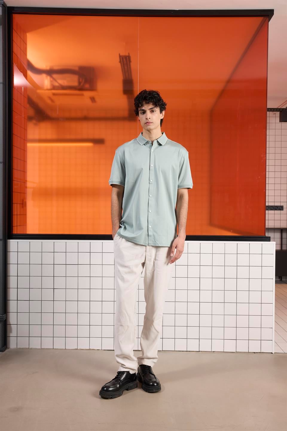 Triko Yakalı Merserize Erkek Gömlek