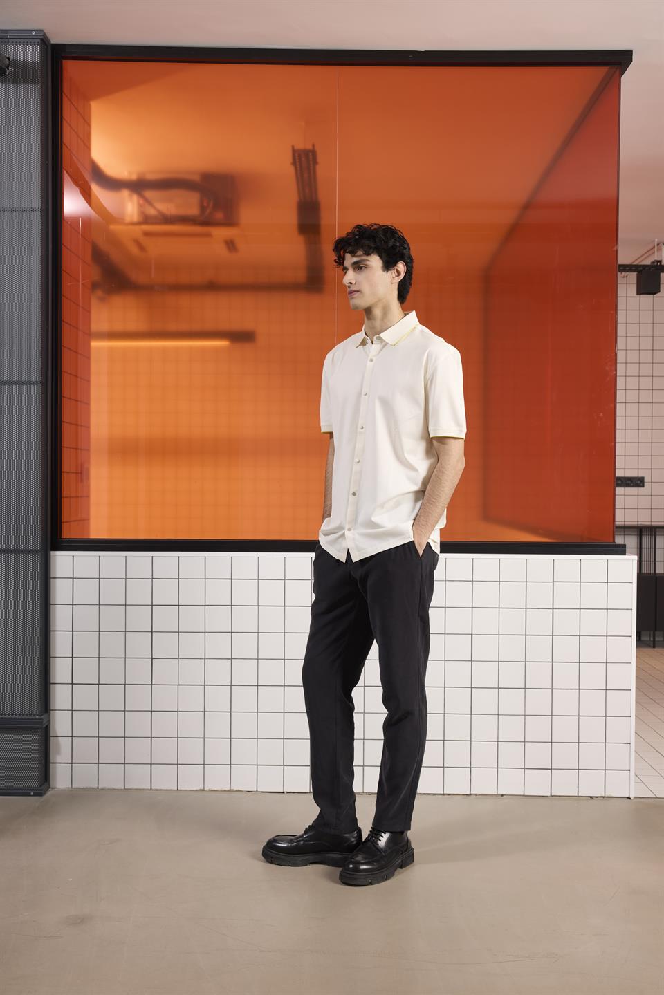 Triko Yakalı Merserize Erkek Gömlek