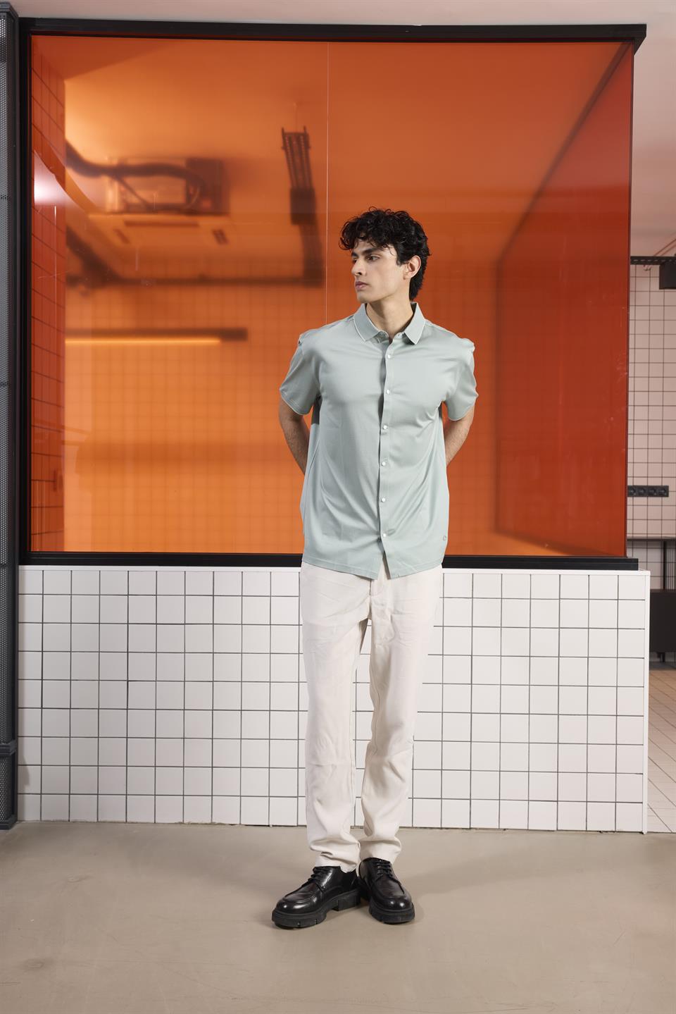 Triko Yakalı Merserize Erkek Gömlek