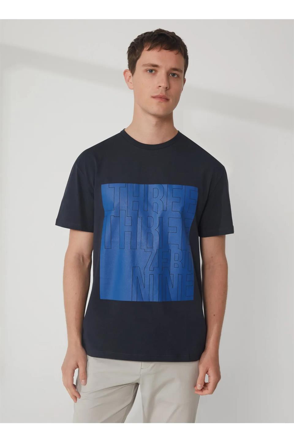 Bisiklet Yaka Baskılı Erkek T-shirt