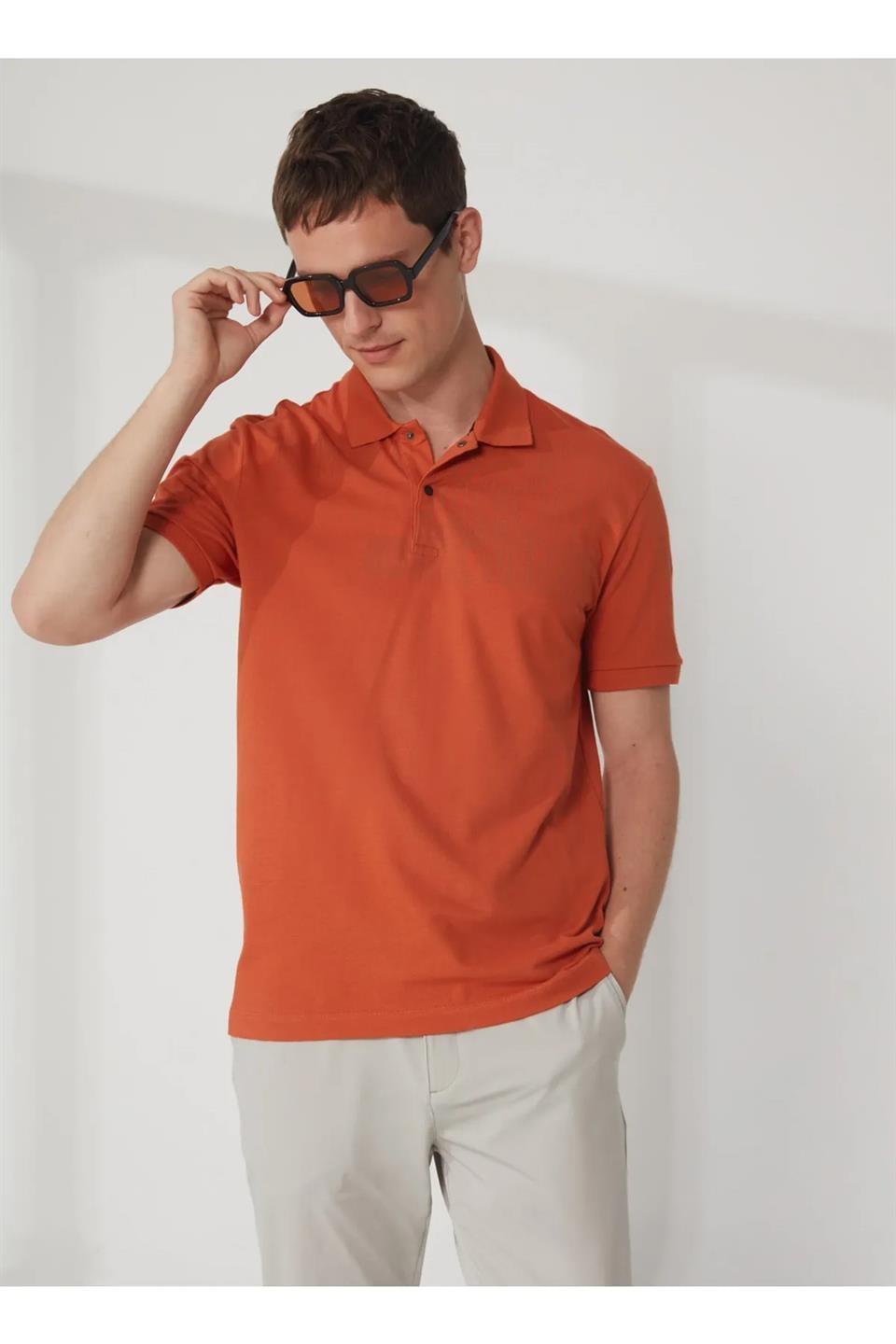 Polo Yaka %100 Pamuk Önü Baskılı Erkek T-shirt