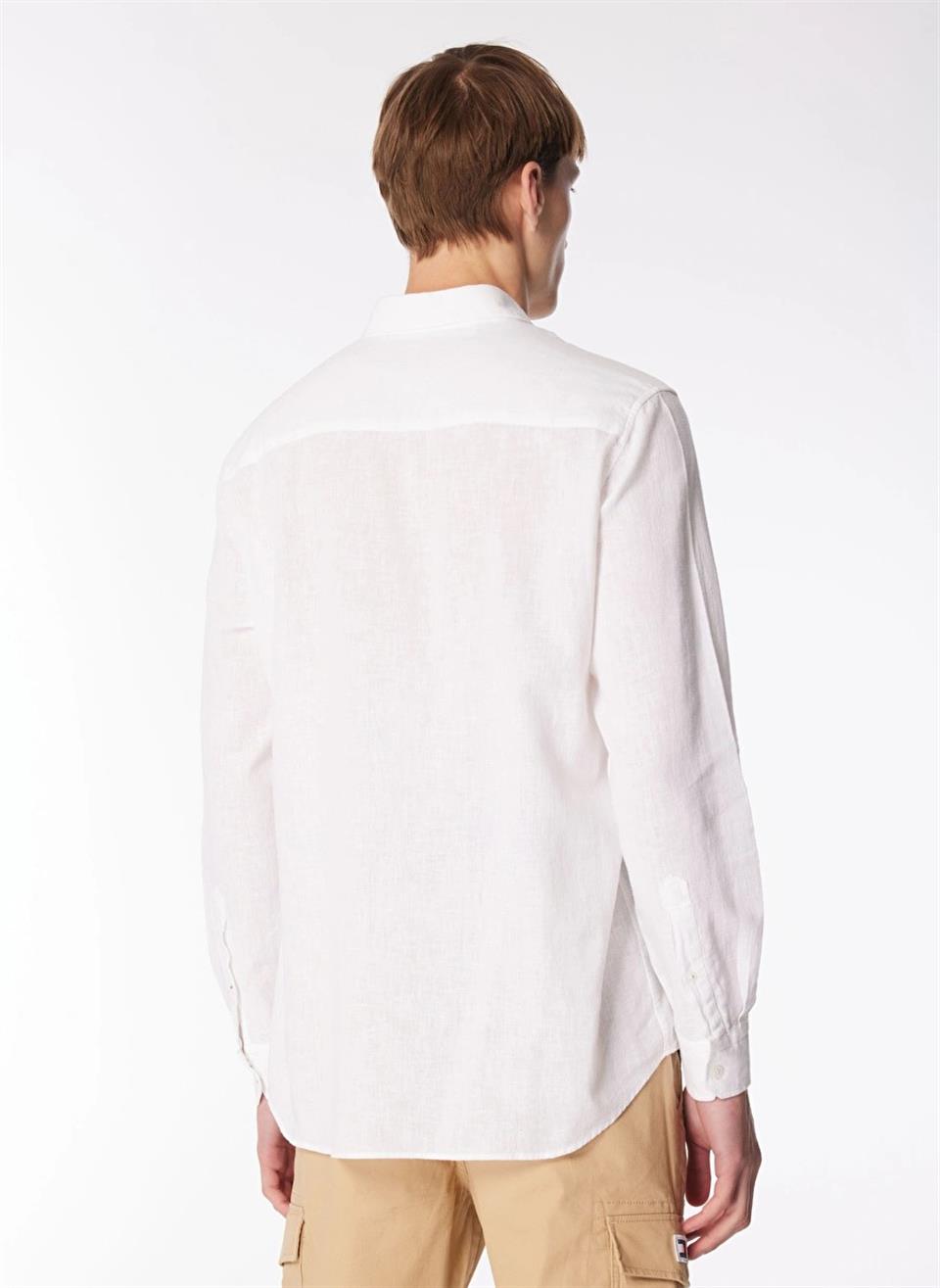 Yakası Alttan Britli Regular Fit Basic Erkek Gömlek